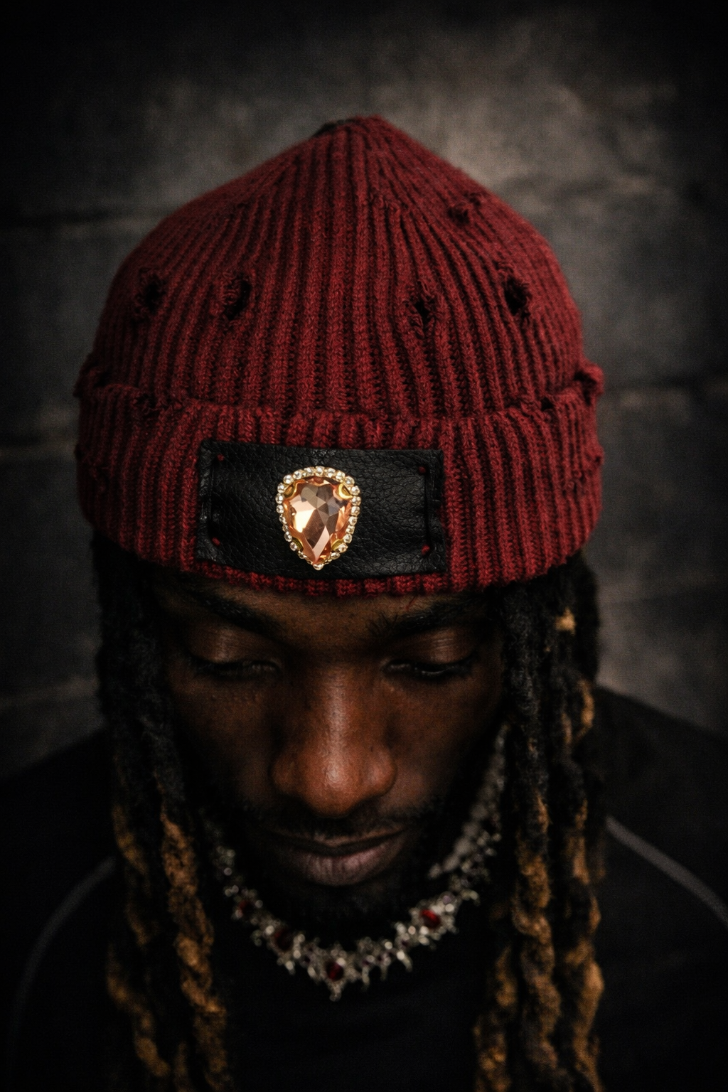 Distressed Jewel Crown Beanie