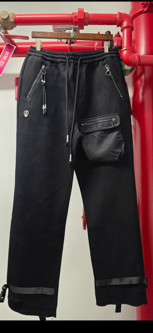 Distressed Black Utility Cargo Sweatpants
