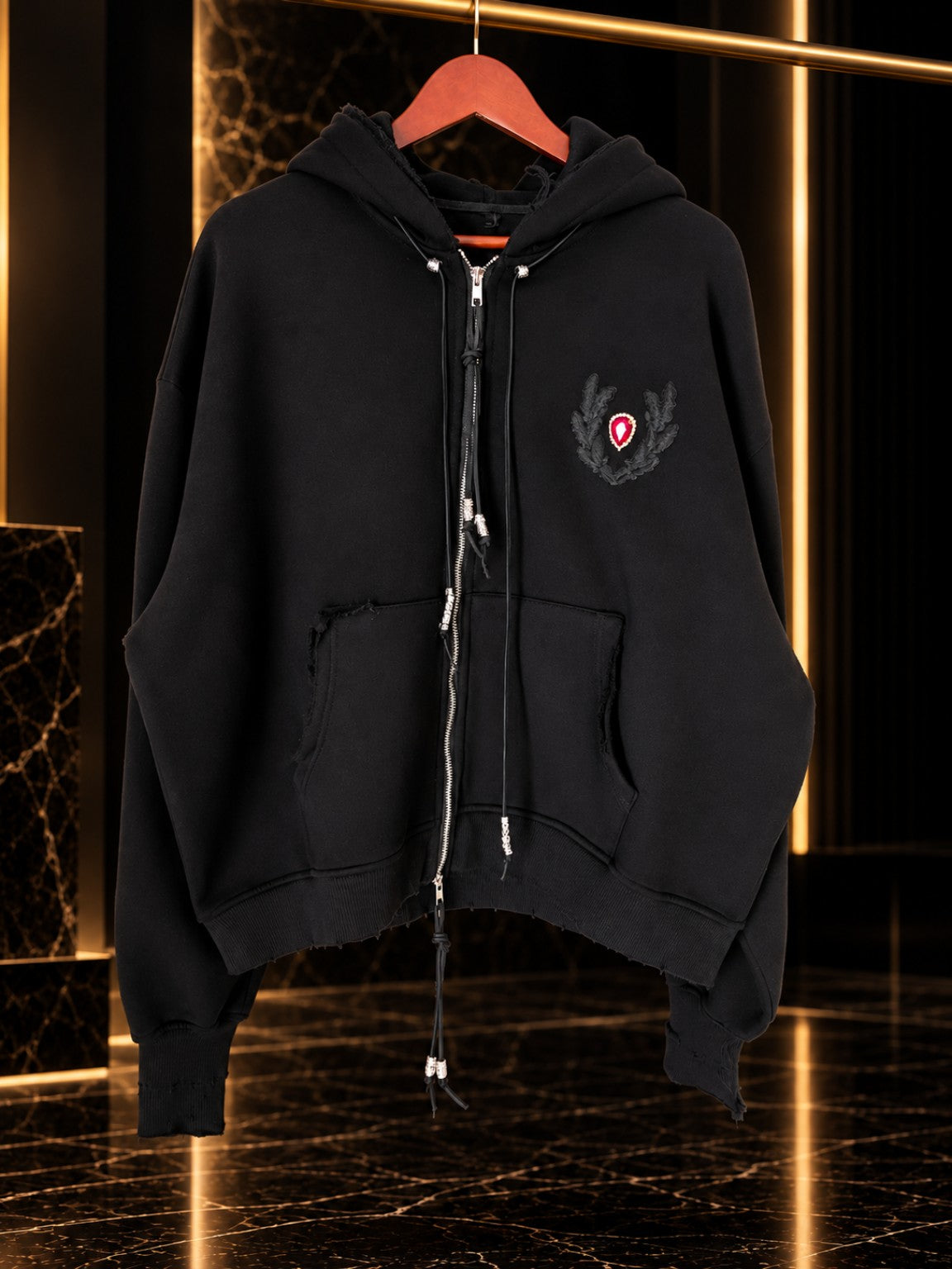 Ascended Uniform black hoodie front view
