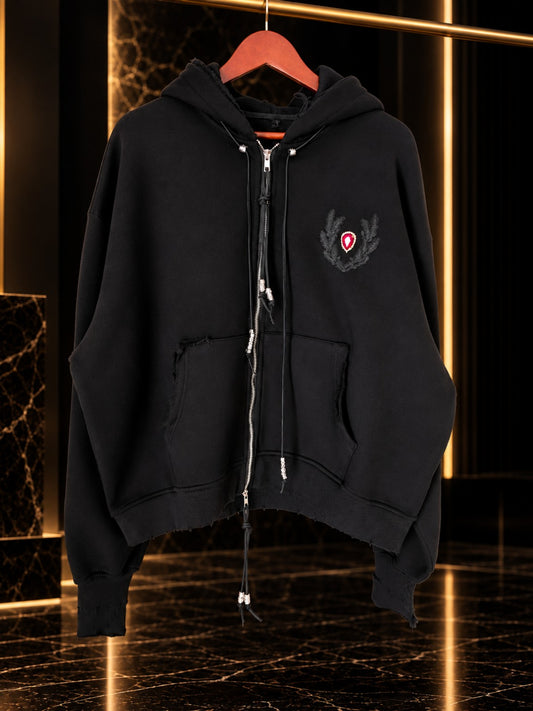 Ascended Uniform black hoodie front view