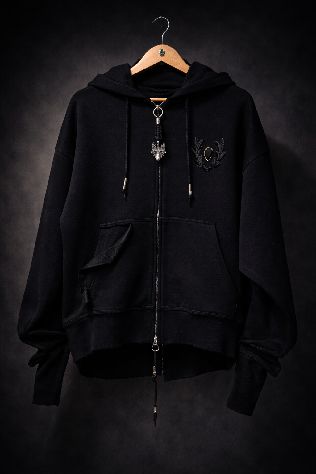 Distressed Black Zip Chaos Hoodie Limited Edition