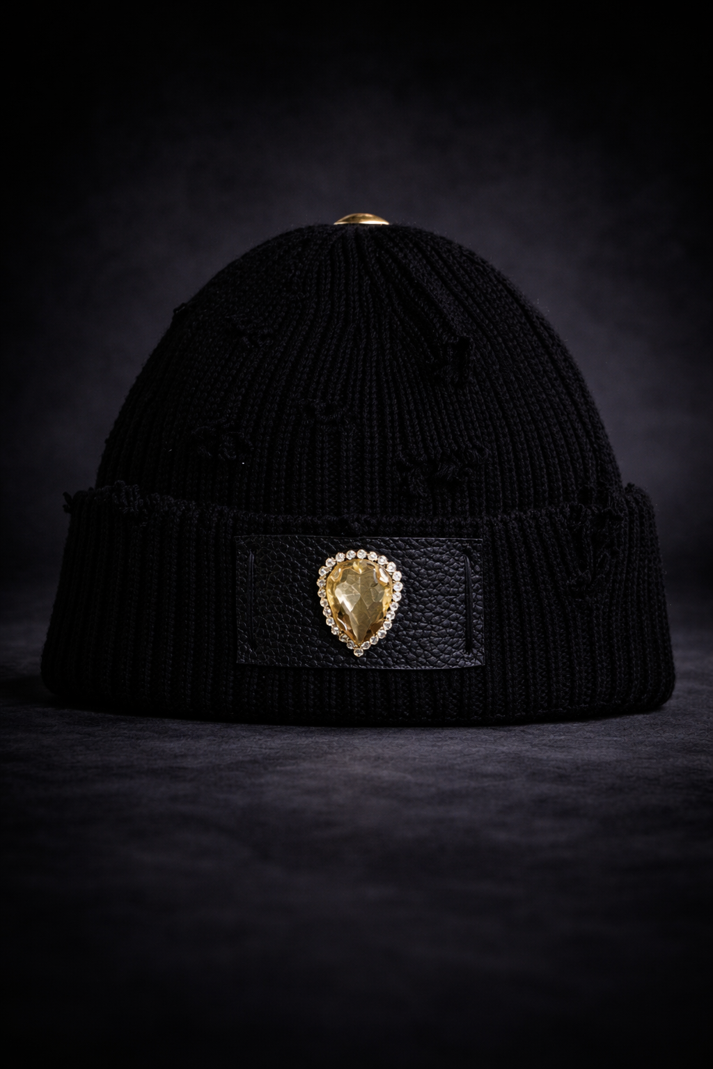 Distressed Jewel Crown Beanie