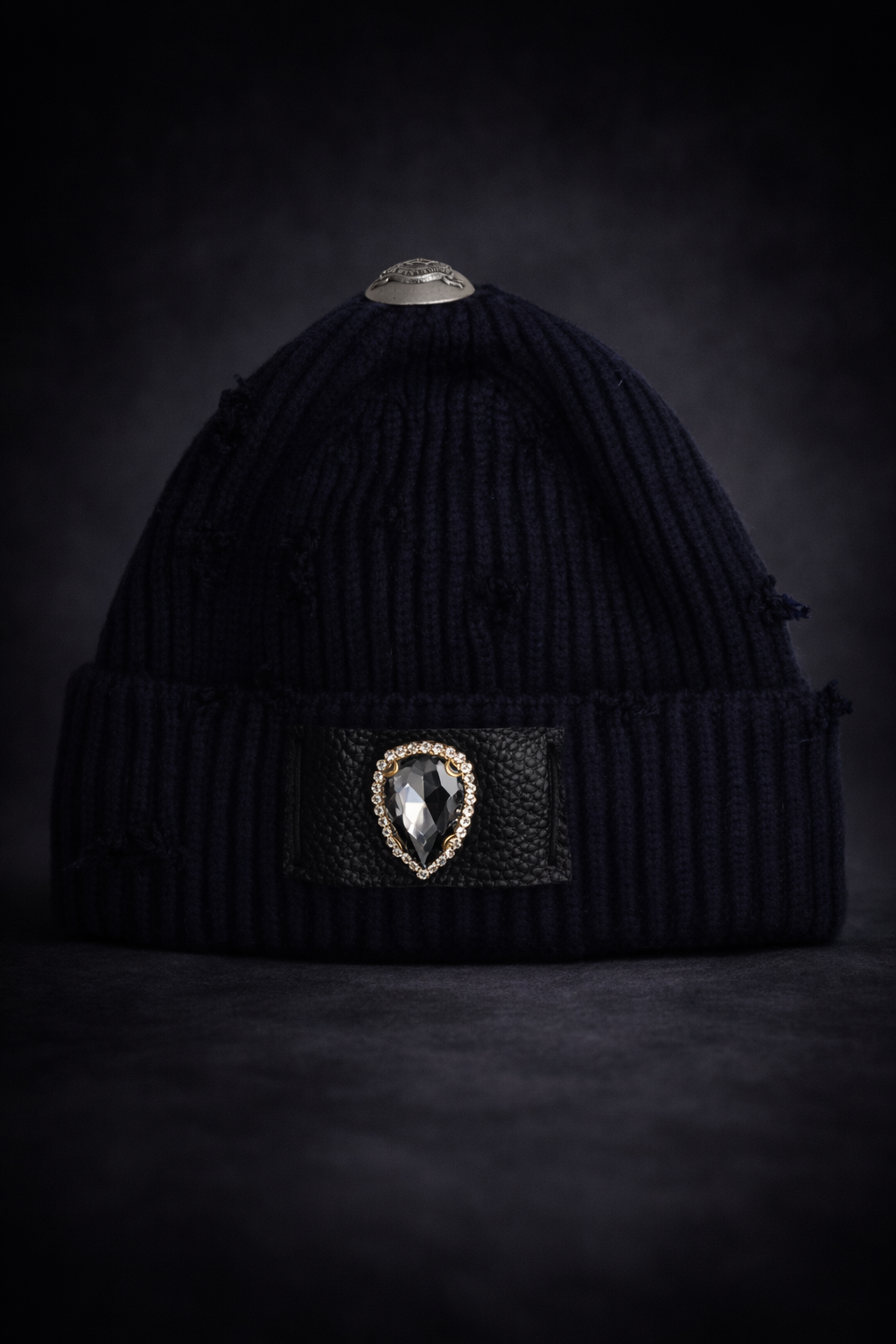 Distressed Jewel Crown Beanie