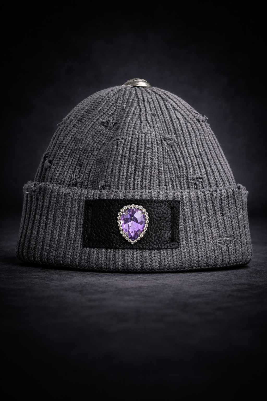 Distressed Jewel Crown Beanie