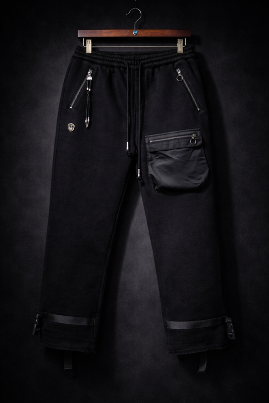 Distressed Black Utility Cargo  Sweatpants