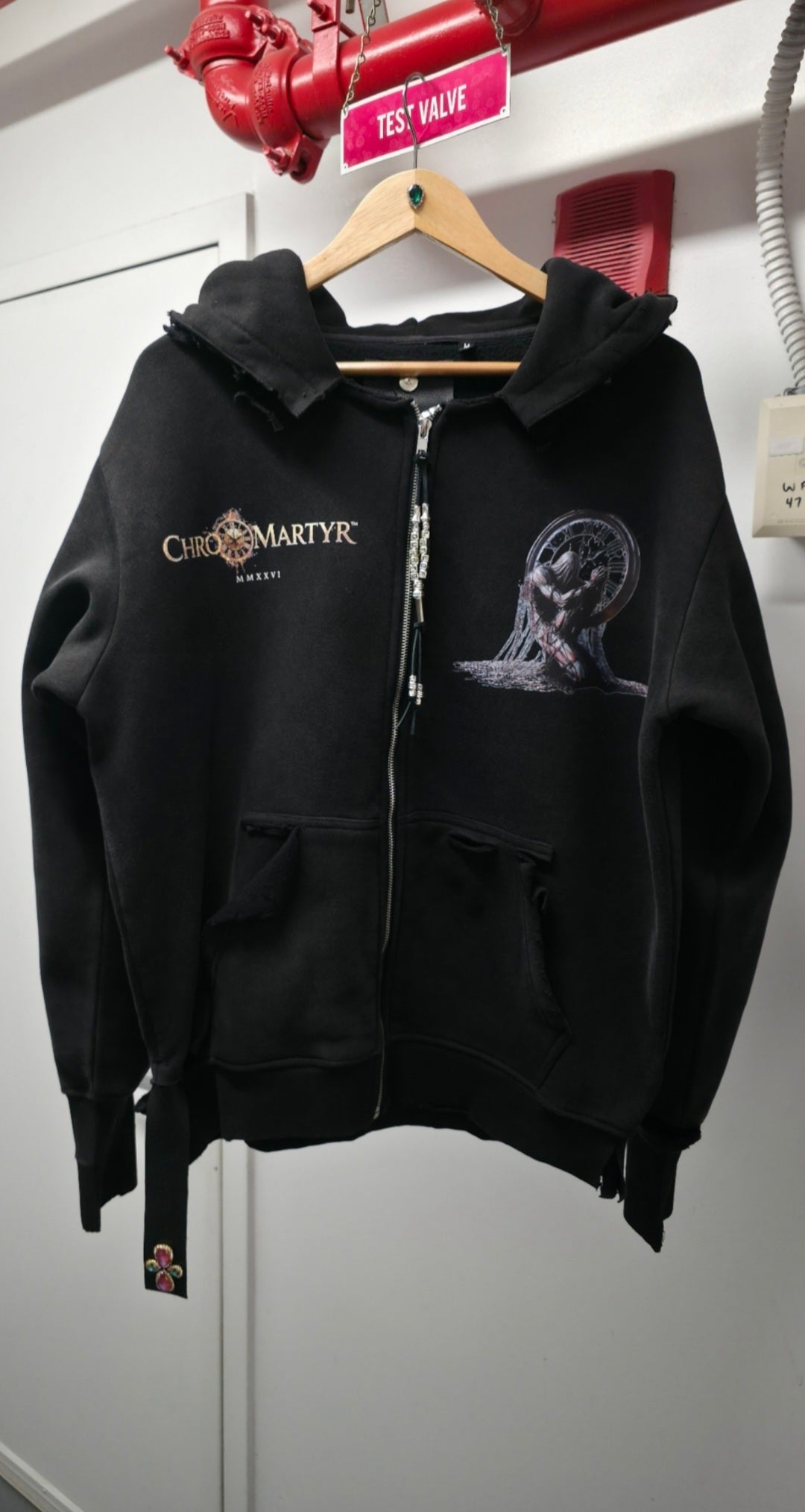 ChronoMartyr™ – LIMITED EDITION Hour of Reckoning Black Vintage Wash Zip Hoodie