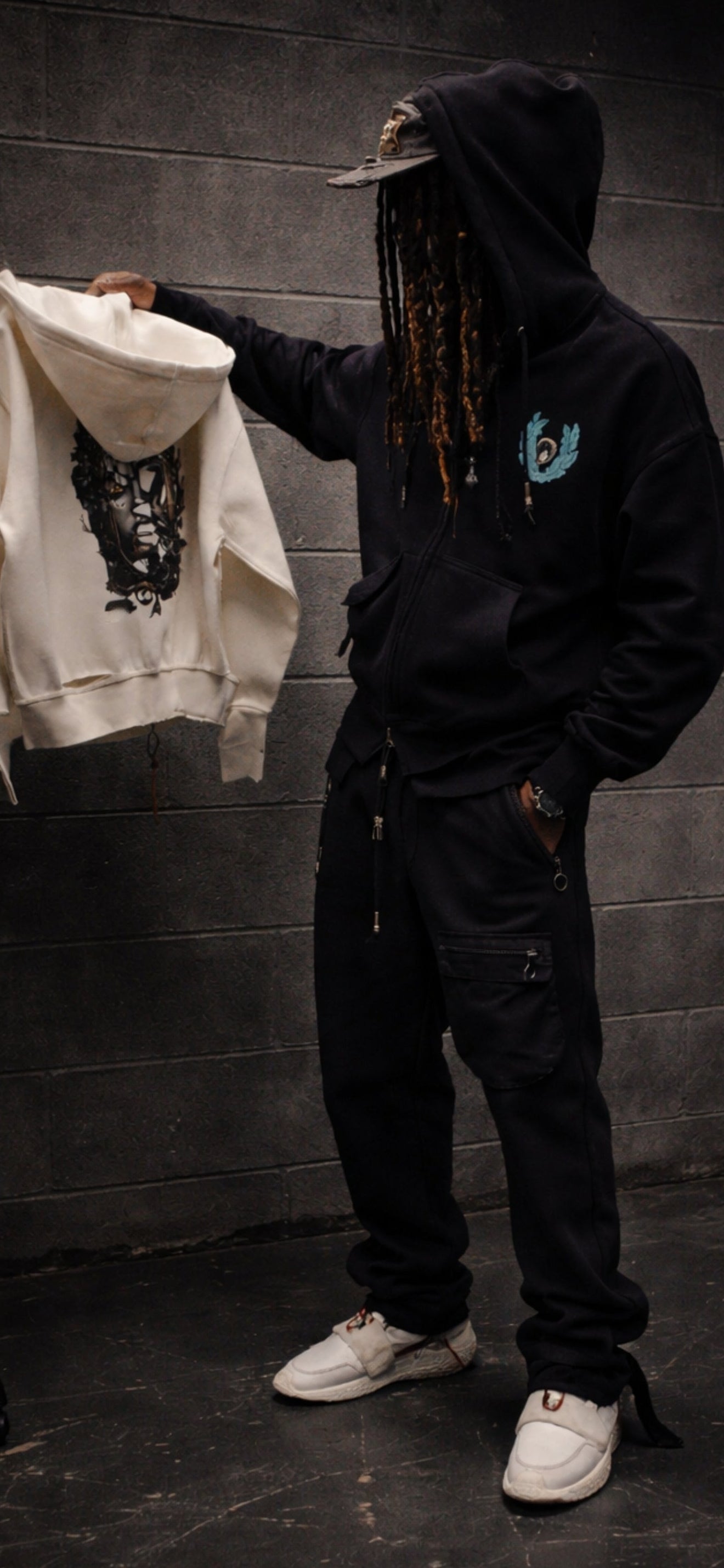 Distressed Black Utility Cargo  Sweatpants