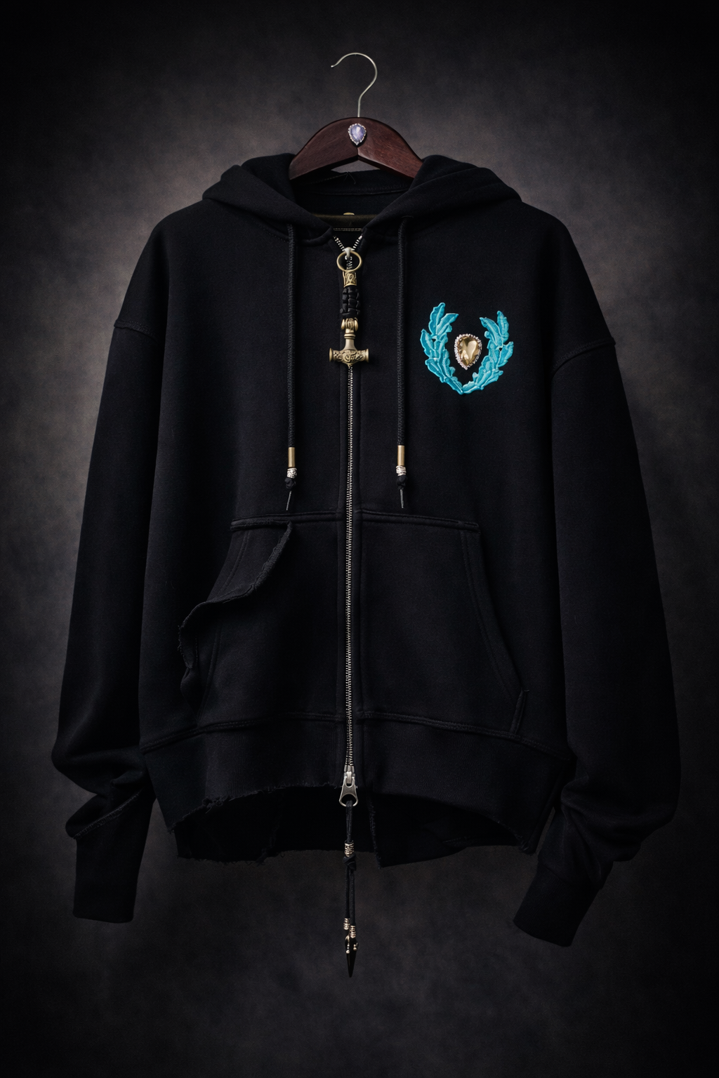 Distressed Black Zip Chaos Hoodie Limited Edition
