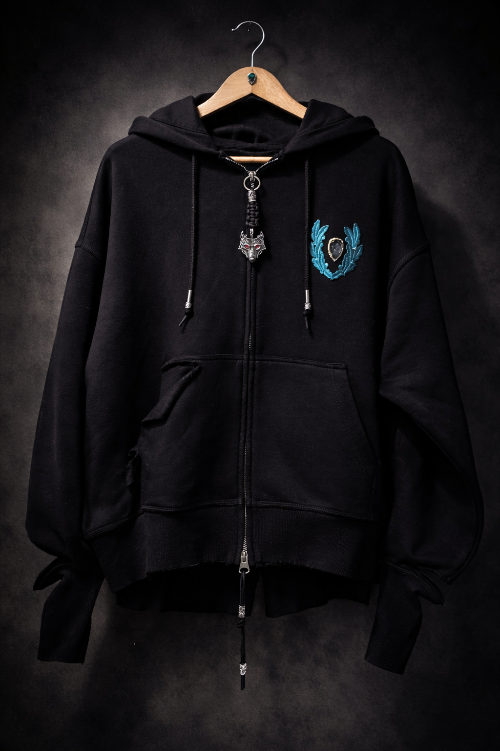 Distressed Black Zip Chaos Hoodie Limited Edition
